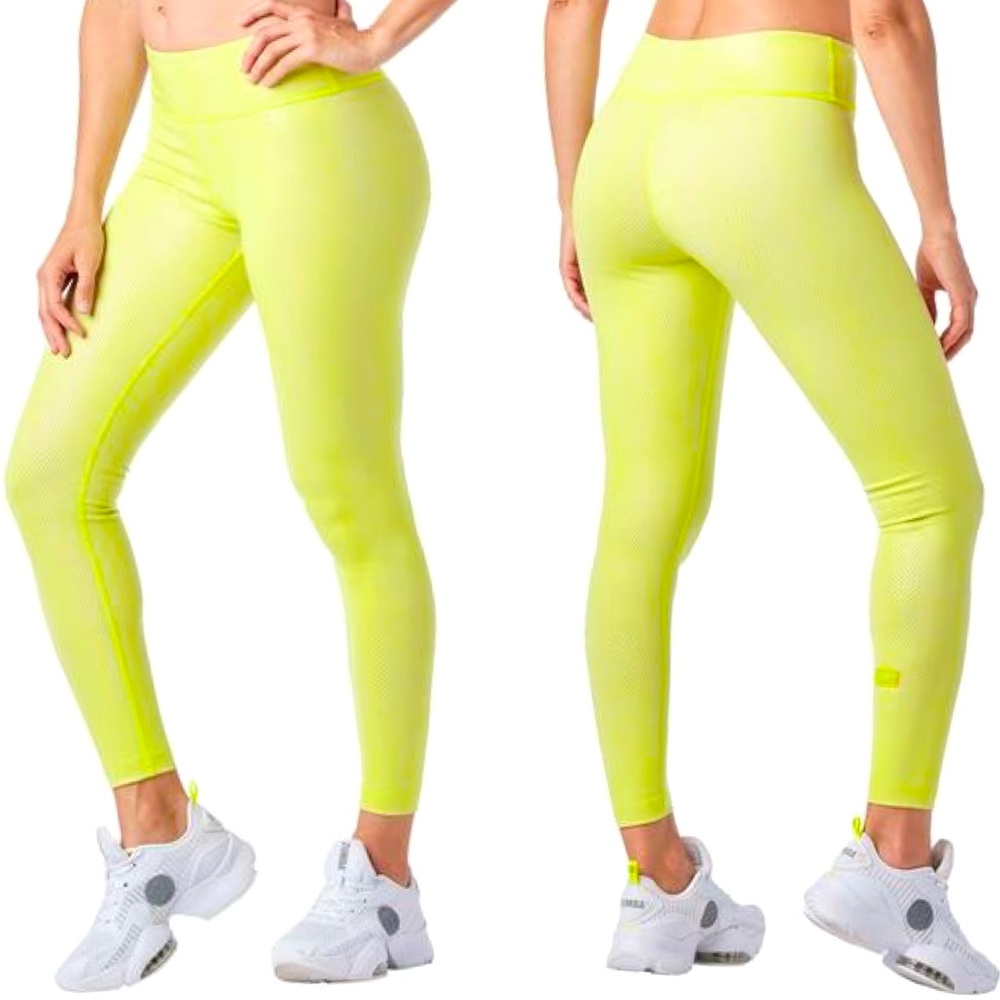 Zumba NWT Neon Lime Green Snake Print Foiled Ankle Length Legging Size XS-Medium - Picture 1 of 9